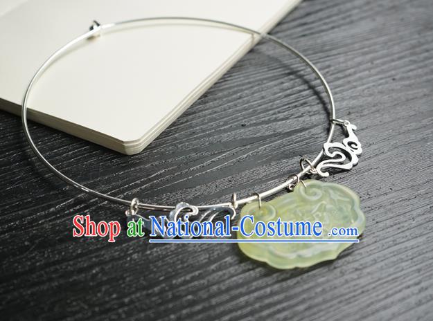 Chinese Handmade Hanfu Ming Dynasty Argent Necklace Classical Jewelry Accessories Ancient Princess Jade Necklet for Women