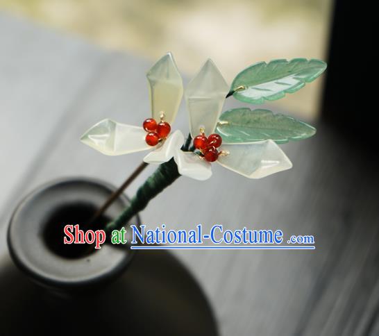 Chinese Classical White Flowers Hair Clip Hair Accessories Handmade Ancient Hanfu Hairpin for Women