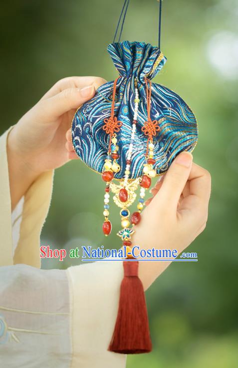 Chinese Classical Waist Accessories Ancient Princess Hanfu Blue Silk Sachet Tassel Pendant