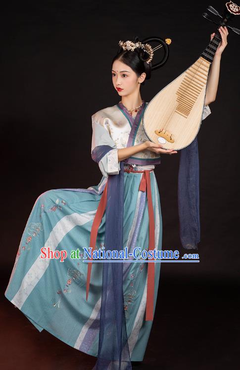 Chinese Ancient Court Lady Top Blouse and Skirt Traditional Tang Dynasty Palace Historical Costumes Hanfu Hu Xuan Dance Apparels Full Set