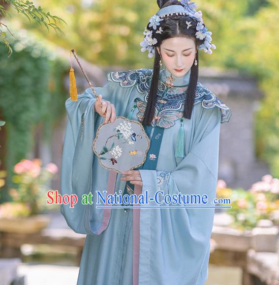 Chinese Ancient Young Female Long Gown and Skirt Traditional Ming Dynasty Hanfu Apparels Historical Costumes Full Set