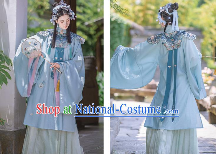 Chinese Ancient Young Female Long Gown and Skirt Traditional Ming Dynasty Hanfu Apparels Historical Costumes Full Set