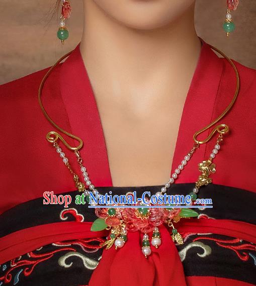 Chinese Handmade Hanfu Red Flowers Necklet Classical Jewelry Accessories Necklace for Women