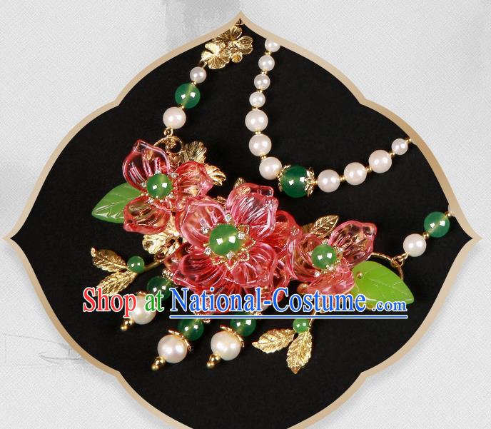 Chinese Handmade Hanfu Red Flowers Necklet Classical Jewelry Accessories Necklace for Women