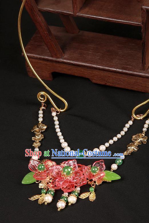 Chinese Handmade Hanfu Red Flowers Necklet Classical Jewelry Accessories Necklace for Women