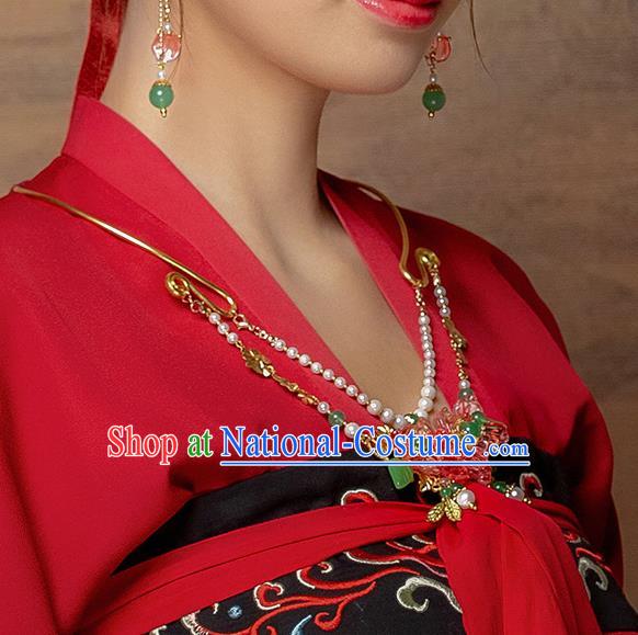 Chinese Handmade Hanfu Red Flowers Necklet Classical Jewelry Accessories Necklace for Women