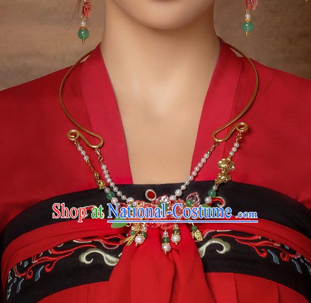 Chinese Handmade Hanfu Red Flowers Necklet Classical Jewelry Accessories Necklace for Women