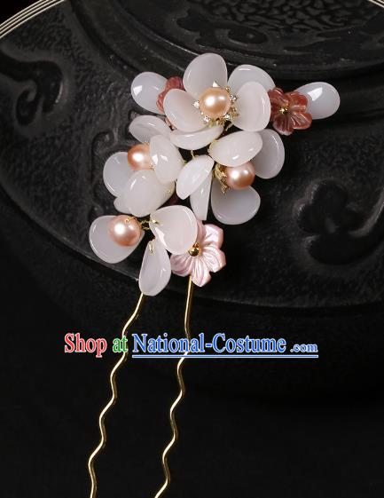 Chinese Classical Pearls Hair Clip Hair Accessories Handmade Ancient Court Lady Hanfu White Flowers Hairpins for Women