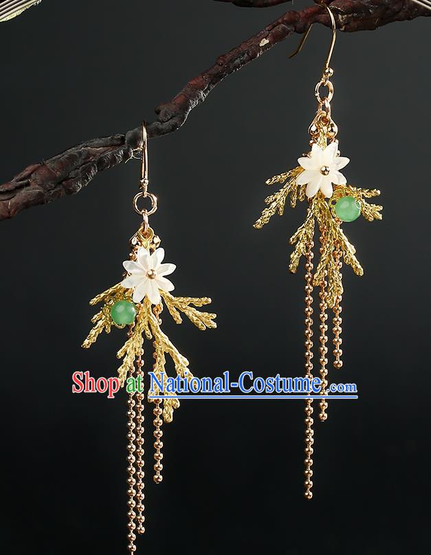 Handmade Chinese Court Women Golden Tassel Ear Accessories Classical Eardrop Hanfu Earrings