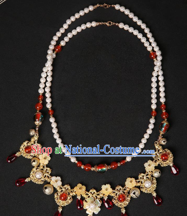 Chinese Handmade Pearls Necklet Classical Jewelry Accessories Hanfu Golden Necklace for Women