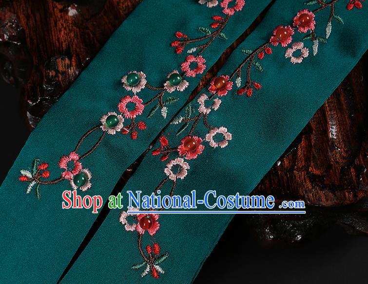 Chinese Classical Embroidered Green Silk Headband Hanfu Hair Accessories Handmade Hairlace for Women