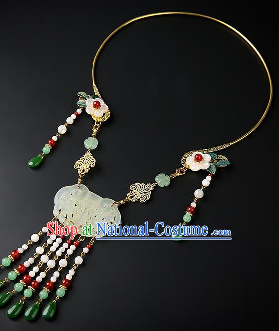 Chinese Handmade Song Dynasty Jade Necklace Classical Jewelry Accessories Ancient Hanfu Beads Tassel Necklet for Women