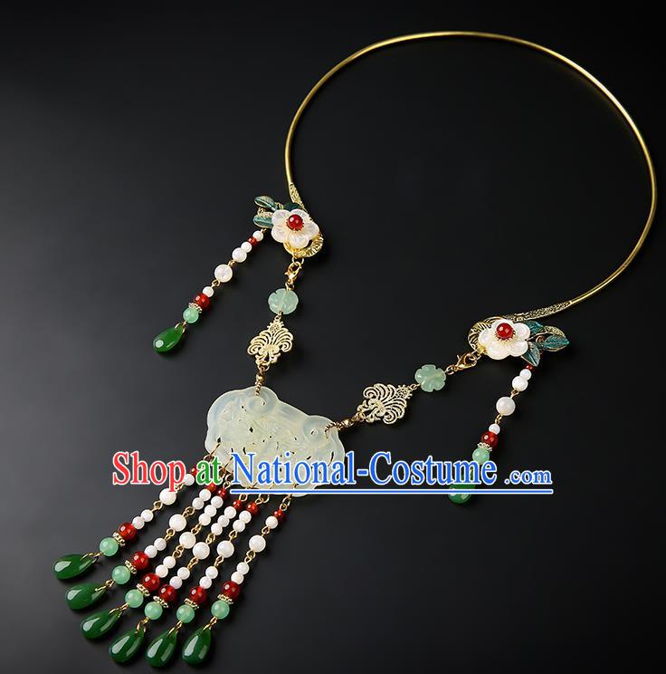 Chinese Handmade Song Dynasty Jade Necklace Classical Jewelry Accessories Ancient Hanfu Beads Tassel Necklet for Women