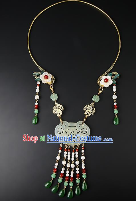 Chinese Handmade Song Dynasty Jade Necklace Classical Jewelry Accessories Ancient Hanfu Beads Tassel Necklet for Women