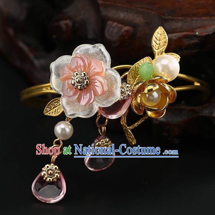 Chinese Handmade Song Dynasty Golden Bracelet Classical Jewelry Accessories Ancient Hanfu Flower Bangle for Women