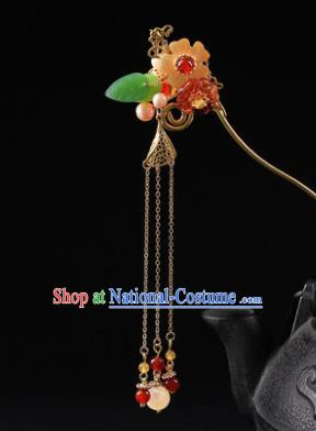 Chinese Classical Red Plum Hair Clip Hanfu Hair Accessories Handmade Ancient Princess Beads Tassel Hairpins for Women