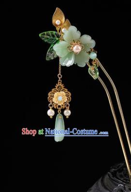 Chinese Classical Green Plum Hair Clip Hanfu Hair Accessories Handmade Ancient Princess Tassel Hairpins for Women