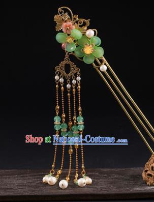 Chinese Classical Green Plum Hair Clip Hanfu Hair Accessories Handmade Ancient Princess Golden Tassel Hairpins for Women