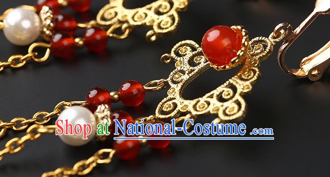 Handmade Chinese Wedding Ear Accessories Classical Eardrop Ancient Women Hanfu Red Beads Tassel Earrings