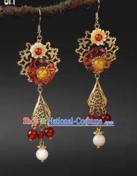 Handmade Chinese Wedding Bride Ear Accessories Classical Eardrop Ancient Women Hanfu Golden Earrings