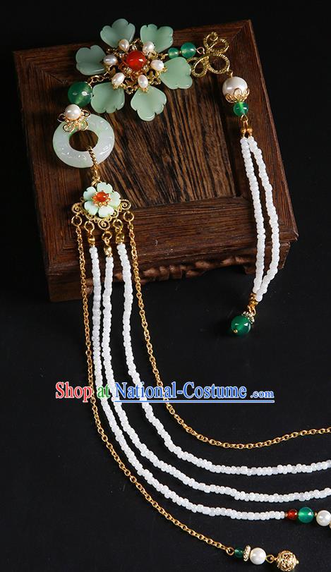 Chinese Classical Jade Carving Waist Accessories Ancient Princess Hanfu Beads Tassel Belt Pendant