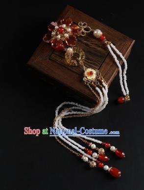 Chinese Classical Yellow Jade Carving Waist Accessories Ancient Princess Hanfu Beads Tassel Belt Pendant