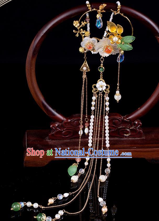 Chinese Classical Hanfu Shell Flowers Tassel Waist Accessories Ancient Princess Belt Pendant