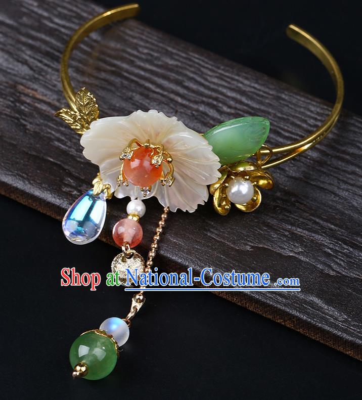 Chinese Handmade Shell Flower Bracelet Classical Jewelry Accessories Ancient Hanfu Golden Bangle for Women