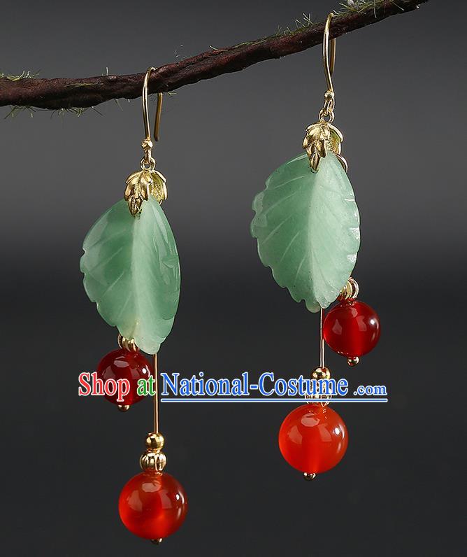 Handmade Chinese Bride Ear Accessories Classical Eardrop Ancient Women Hanfu Green Leaf Earrings