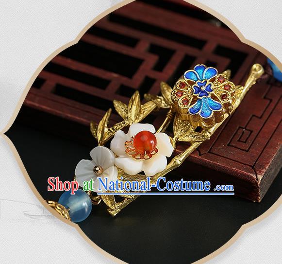 Chinese Classical Hanfu Golden Bamboo Leaf Waist Accessories Ancient Princess Beads Tassel Belt Pendant