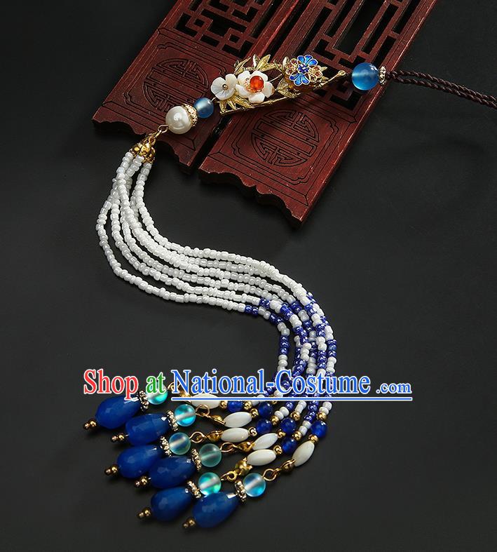 Chinese Classical Hanfu Golden Bamboo Brooch Accessories Ancient Princess Beads Tassel Breastpin Pendant