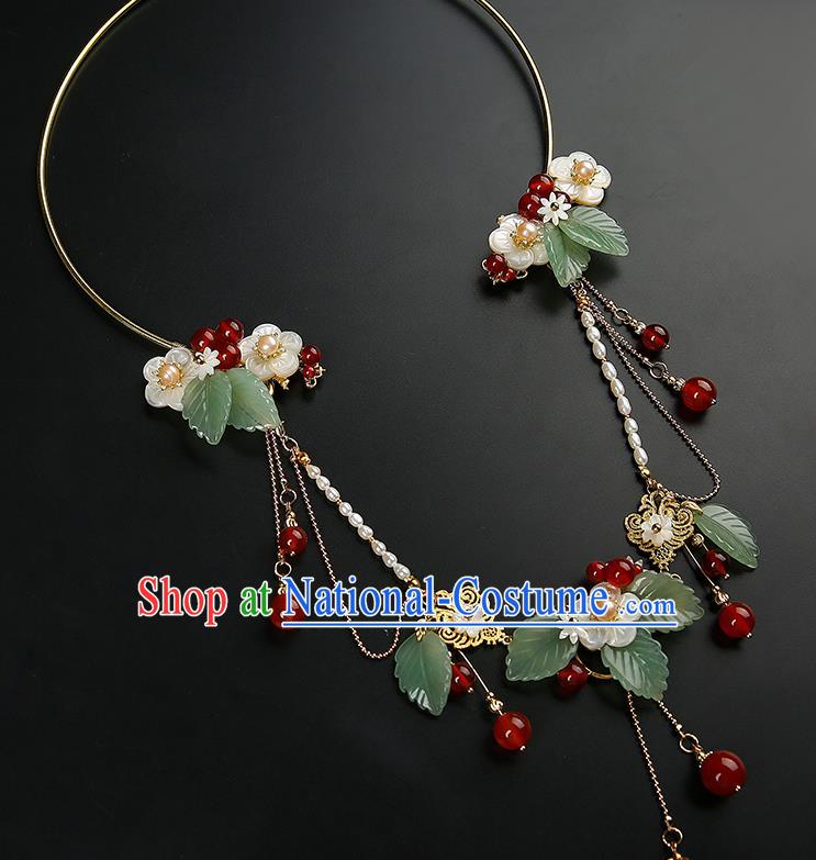 Chinese Handmade Red Beads Tassel Necklet Classical Jewelry Accessories Ancient Hanfu Pearls Necklace for Women