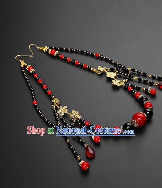 Chinese Classical Black Beads Tassel Eyebrows Pendant Hanfu Hair Accessories Handmade Ancient Princess Hair Clasp for Women