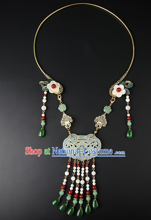 Chinese Handmade Song Dynasty Jade Necklet Classical Jewelry Accessories Ancient Hanfu Beads Tassel Necklace for Women