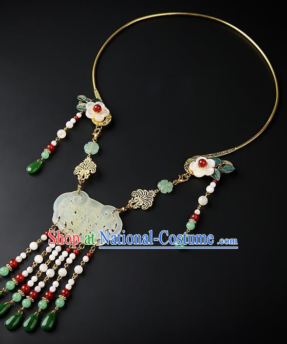 Chinese Handmade Song Dynasty Jade Necklet Classical Jewelry Accessories Ancient Hanfu Beads Tassel Necklace for Women