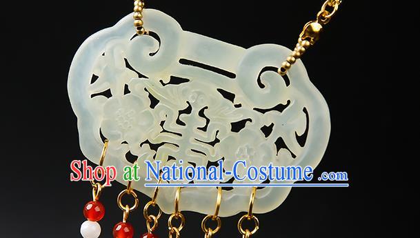 Chinese Handmade Song Dynasty Jade Necklet Classical Jewelry Accessories Ancient Hanfu Beads Tassel Necklace for Women