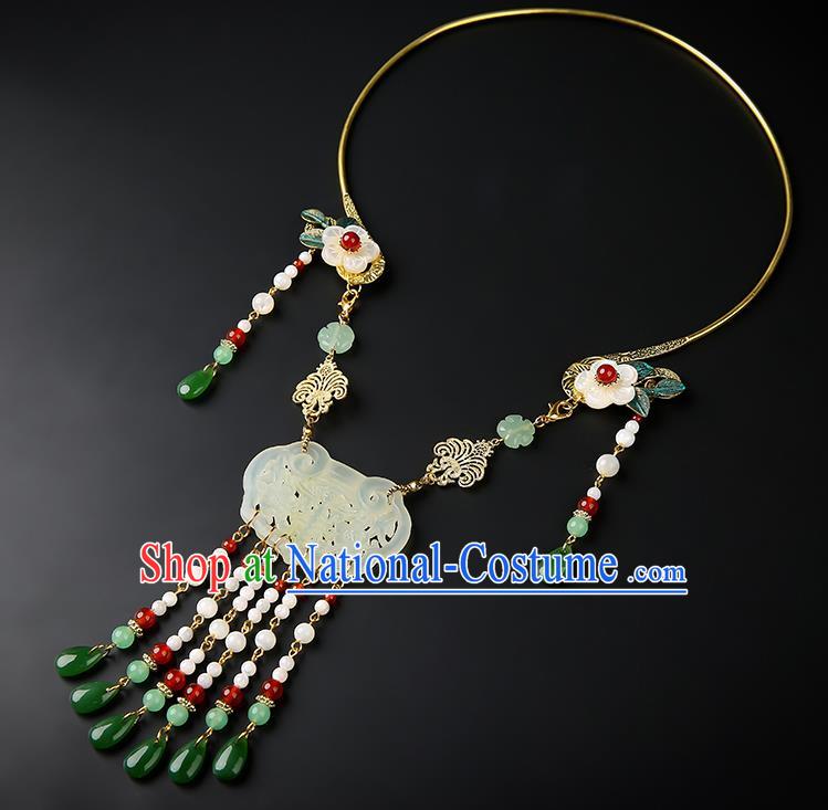 Chinese Handmade Song Dynasty Jade Necklet Classical Jewelry Accessories Ancient Hanfu Beads Tassel Necklace for Women