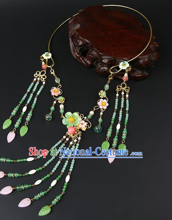 Chinese Handmade Ming Dynasty Green Beads Necklet Classical Jewelry Accessories Ancient Hanfu Tassel Necklace for Women