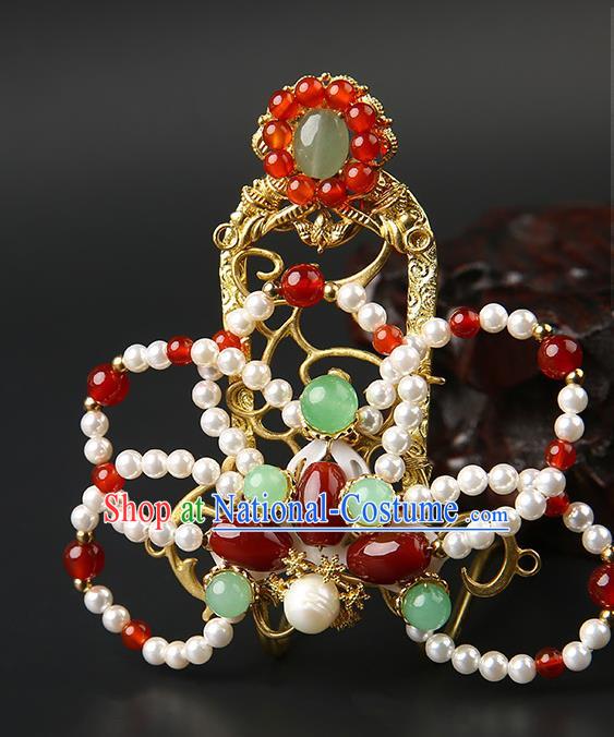 Chinese Classical Song Dynasty Pearls Hair Crown Hanfu Hair Accessories Handmade Ancient Empress Golden Hairpins for Women