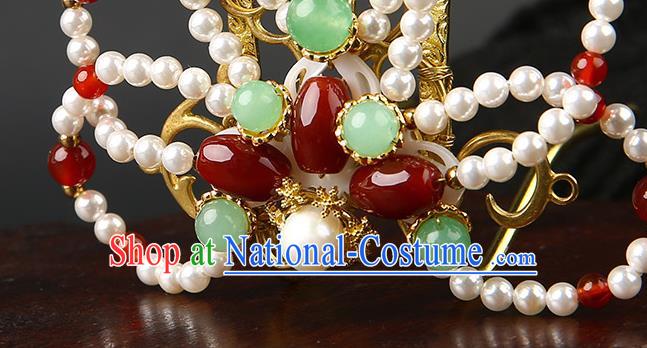 Chinese Classical Song Dynasty Pearls Hair Crown Hanfu Hair Accessories Handmade Ancient Empress Golden Hairpins for Women