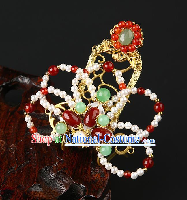 Chinese Classical Song Dynasty Pearls Hair Crown Hanfu Hair Accessories Handmade Ancient Empress Golden Hairpins for Women