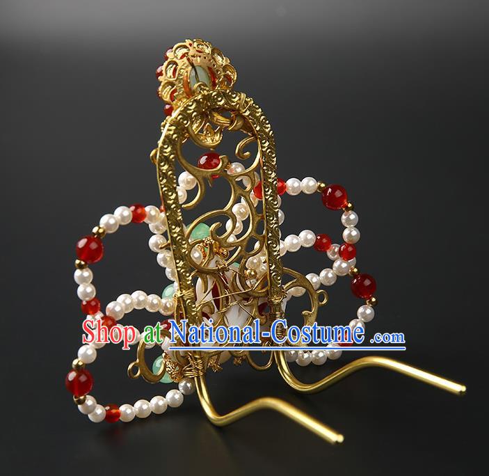 Chinese Classical Song Dynasty Pearls Hair Crown Hanfu Hair Accessories Handmade Ancient Empress Golden Hairpins for Women