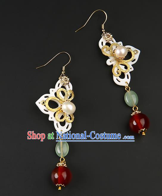 Handmade Chinese Shell Ear Accessories Classical Eardrop Ancient Women Hanfu Jade Bead Earrings