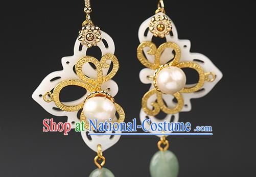 Handmade Chinese Shell Ear Accessories Classical Eardrop Ancient Women Hanfu Jade Bead Earrings