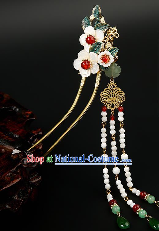 Chinese Classical Plum Blossom Hair Clip Hanfu Hair Accessories Handmade Ancient Song Dynasty Imperial Concubine Tassel Hairpins for Women