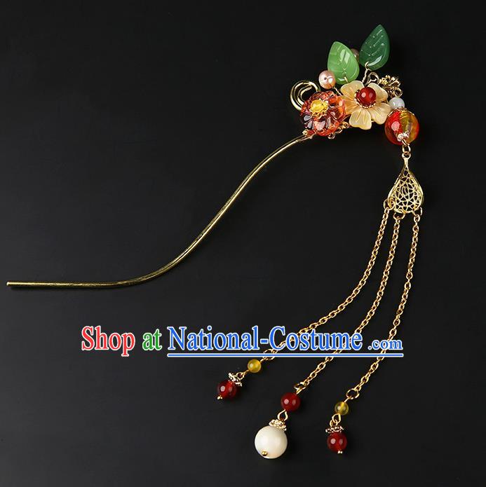 Chinese Classical Golden Tassel Hair Clip Hanfu Hair Accessories Handmade Ancient Princess Plum Blossom Hairpins for Women