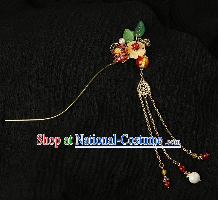 Chinese Classical Golden Tassel Hair Clip Hanfu Hair Accessories Handmade Ancient Princess Plum Blossom Hairpins for Women