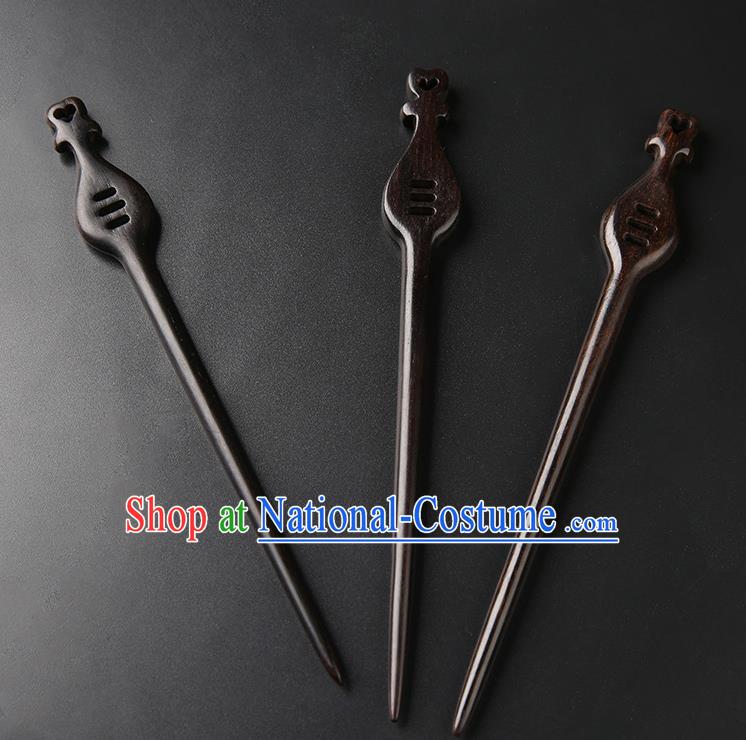 Chinese Classical Ebony Hair Clip Hanfu Hair Accessories Handmade Ancient Princess Wood Hairpins for Women