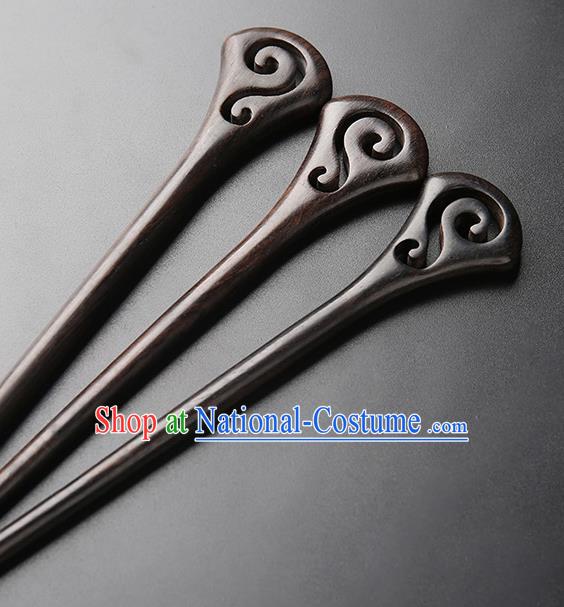 Chinese Classical Ebony Hair Clip Hanfu Hair Accessories Handmade Ancient Princess Wood Carving Cloud Hairpins for Women