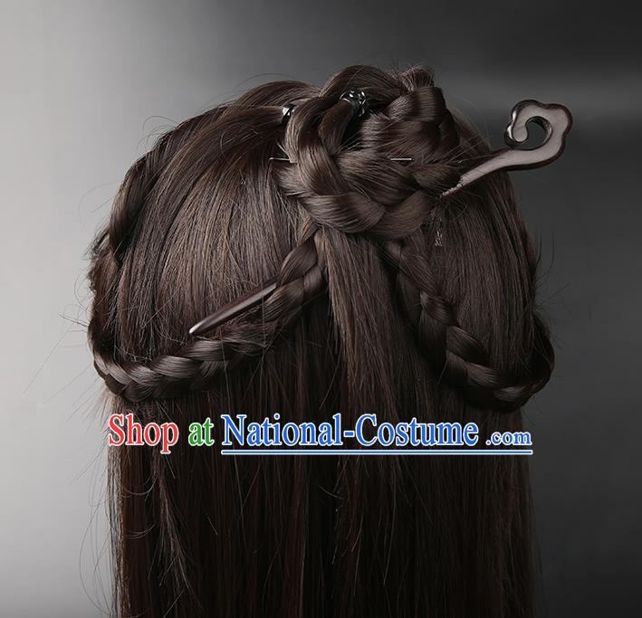 Chinese Classical Ebony Hair Clip Hanfu Hair Accessories Handmade Ancient Princess Wood Hairpins for Women